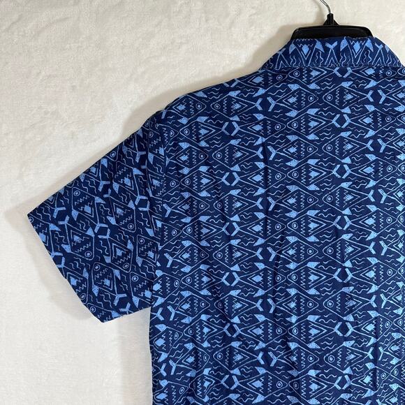 Trunks Small Button Down Shirt Short Sleeve Blue Fish Swim Beach Pool Summer - Picture 6 of 9